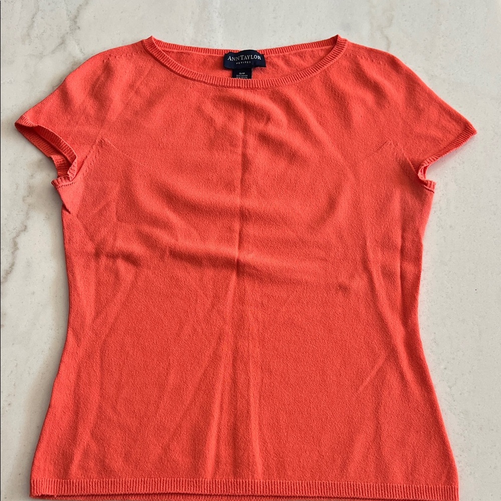 Ann Taylor Vibrant Coral Short Sleeve Top